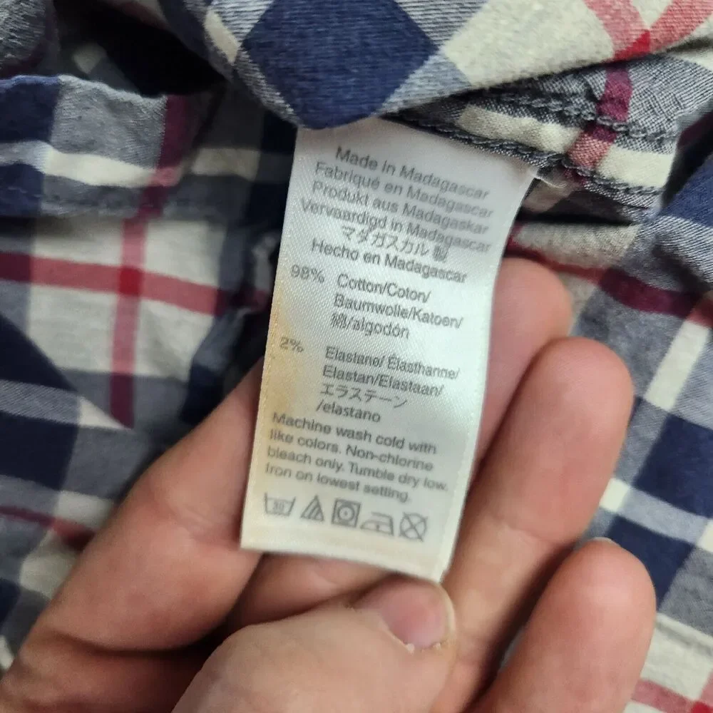 J Crew Shirt Mens L Red Blue Plaid Check Flex Wash Button Up Slim A867